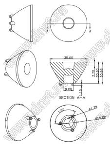 ILENS584-S35-03-NH линза для светодиода; D35,0*22,1мм; 3°; PMMA