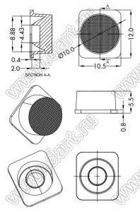 ILENS874-S1211-B60-NH линза для светодиода; 12,0*10,5*5,5мм; 60°; PC