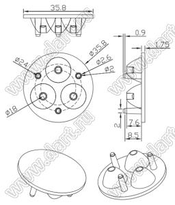 ILENS394-S36-XX-3H1-NH линза для светодиода; D35,8*11,15мм; 10°, 15°, 20°, 25°, 30°, 38°, 40°, 45°, 60°, 75°, 90°; PMMA