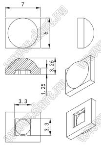 ILENS418-CON0706-90-NH-1 линза для светодиода; 7,0*6,0*3,26мм; 90°; PC