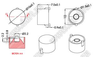 ILENS916-S10-M15-NH линза для светодиода; D10*7мм; 15°; PC