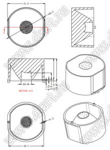 ILENS724-S23-M08-NH линза для светодиода; D23,2*13,92мм; 08°; PC