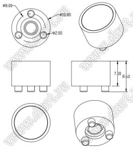 ILENS210-S11-FR90-H-1 линза для светодиода; D10,8*8,6мм; 90°; PMMA