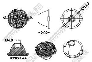 ILENS878-S16-B30-H линза для светодиода; D14,7x9,02/10мм; 30°; PMMA