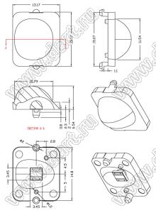 ILENS684-CON1513-PG15-NH линза для светодиода; 15,17*13,17*8,84мм; Asymmetric 15°; PC