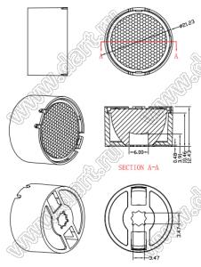 ILENS585-S20-B45-H-03M2 линза для светодиода; D19,50*11,51мм; 45°; PMMA