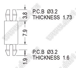 MSP3-8L фиксатор платы с двумя защелками; A=7,9мм; dп=3,2мм; s=1,6мм; d отв.=3,2мм; t=1,6мм; нейлон-66 (UL); натуральный