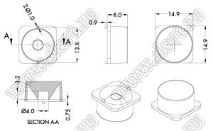 ILENS66-S15-M10-NH линза для светодиода; 14,9x14,9x8мм; 10°; PC