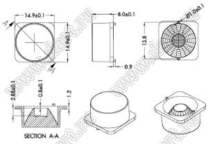 ILENS66-S15-M45-NH линза для светодиода; 14,9x14,9x8,0мм; 45°; PC