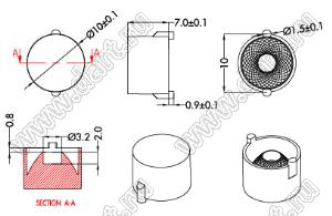 ILENS916-S10-M20-NH линза для светодиода; D10*7мм; 20°; PC