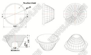 ILENS705-S13-FR60-H линза для светодиода; D12,80*7,5/8,4мм; 60°; PMMA