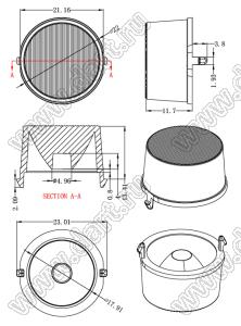 ILENS761-S22-FR2040-NH линза для светодиода; D22*15,5мм; 20*40°; PC