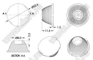 ILENS888-S23-M60-H линза для светодиода; D23,9*12,5мм; 60°; PMMA