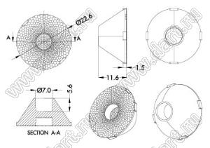 ILENS888-S23-B10-H линза для светодиода; D23,9*12,5мм; 10°; PMMA