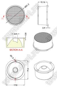 ILENS88-S20-2040P10-NH линза для светодиода; D21,2*10,16мм; 20*40°; PMMA/PC