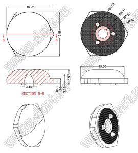 ILENS692-TV16-160-NH линза для светодиода; D16,92*5,57мм; 160°; PMMA