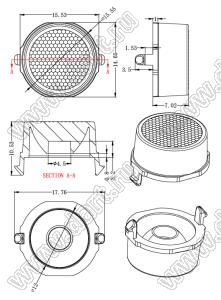 ILENS758-S16-B40-NH линза для светодиода; D15,55*10,7мм; 40°; PC