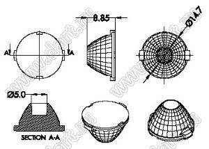 ILENS878-S16-M45-H линза для светодиода; 14,7*8,85/10,0мм; 45°; PMMA