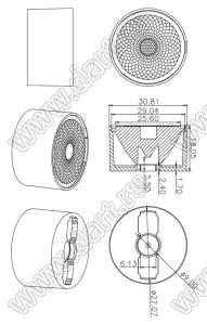 ILENS121-S31-10-NH-97M1-LM-RGBW линза для светодиода; D30,81*18,05мм; 10°; PMMA