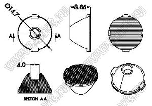 ILENS878-S16-1530-H линза для светодиода; D14,7*8,86/10мм; 15*30°; PMMA