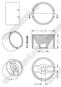 ILENS126-S20-06-H-03M2 линза для светодиода; D21,2*12,7мм; 6°; PMMA