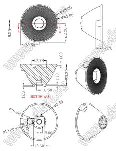 ILENS601-S45-B12-NH линза для светодиода; D45,05*25,30мм; 12°; PMMA