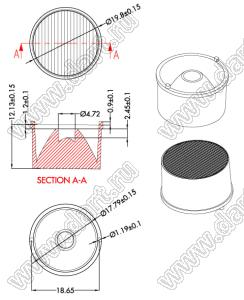 ILENS408-S20-B2040-NH линза для светодиода; D19,8*12,13мм; 20*40°; PC