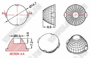 ILENS878-S16-M60-H линза для светодиода; D14,7*8,8/10,0мм; 60°; PMMA