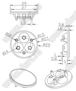 ILENS390-S29-XX-3H1-NH линза для светодиода; D29*8,8мм; 10°, 15°, 20°, 25°, 30°, 38°, 40°, 45°, 60°, 75°, 90°; PMMA