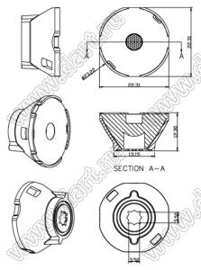 ILENS562-S23-M08-H-121M2-PIN линза для светодиода; D23,22*12,40мм; 8°; PMMA