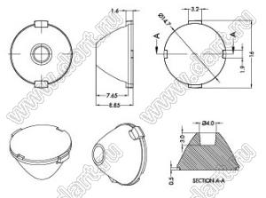 ILENS878-S16-M10-H линза для светодиода; D14,7*8,85/10мм; 10°; PMMA