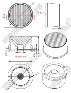 ILENS760-S22-FR2040-NH линза для светодиода; D22,00*12,67мм; 20*40°; PMMA