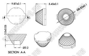 ILENS915-S10-M30-H линза для светодиода; D8,85*5,45/D10,02*6,5мм; 30°; PMMA