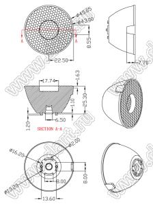 ILENS601-S45-B40-NH линза для светодиода; D45,05*25,30мм; 40°; PMMA