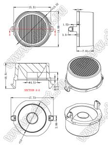 ILENS758-S16-FR2545-NH линза для светодиода; D15,52*10,7мм; 25*45°; PC