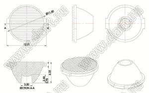 ILENS705-S13-FR3045-H линза для светодиода; D12,80*7,5/8,4мм; 30*45°; PMMA