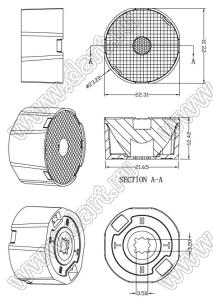 ILENS562-S23-B1020-H-133M2 линза для светодиода; D23,22*22,31мм; 10*20°; PMMA