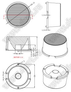 ILENS759-S22-FR2030-NH линза для светодиода; D22,13*12,83мм; 20*30°; PMMA