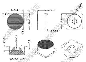 ILENS66-S15-1530-NH линза для светодиода; 14,9x14,9x8мм; 15*30°; PC