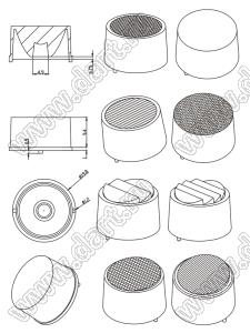 ILENS384-S20-XX-NH линза для светодиода; D19,8*10,5мм; 7,5°, 10°, 15°, 25°, 45°, 58°, 90°, 10*50°, 15*45°; PC