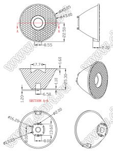 ILENS601-S45-B25-NH линза для светодиода; D45,05*25,30мм; 25°; PMMA