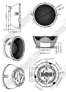 ILENS909-COB62-B24-H-H272M2-H105M2 линза для светодиода; D62*30мм; 24°; PMMA