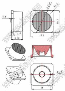 ILENS863-S20-M1535-NH линза для светодиода; 19,2*19,2*9,85мм; 160°; PMMA