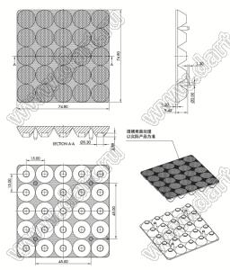 ILENS648-R7575-B45-25H1-NH линза для светодиода; 74,8*74,8*9,4мм; 45°; PMMA