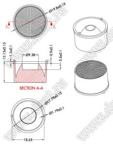 ILENS408-S20-45-NH линза для светодиода; D19,8*12,13мм; 45°; PC