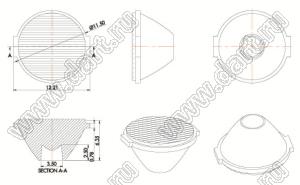 ILENS705-S13-FR1560-H линза для светодиода; D12,80*7,5/8,4мм; 15*60°; PMMA