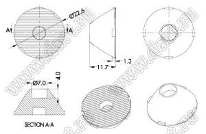 ILENS888-S23-1060-H линза для светодиода; D23,9*12,5мм; 10*60°; PMMA