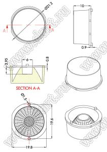 ILENS88-S20-M45-NH линза для светодиода; D21,2*10,0мм; 45°; PMMA/PC