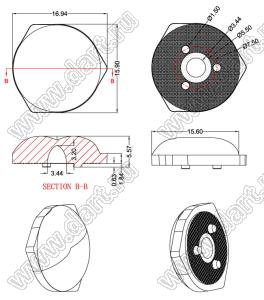 ILENS665-TV16-160-NH линза для светодиода; D16,94*5,57мм; 160°; PMMA