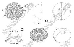 ILENS888-S23-B25-H линза для светодиода; D23,9*12,5мм; 25°; PMMA